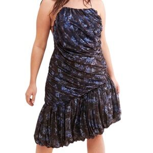 Elegant Black and Blue Floral Dress
